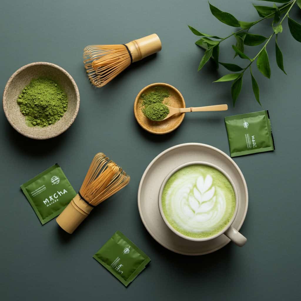 Matcha tea making flay lay